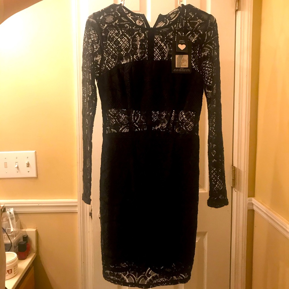 Black lace mini cocktail dress
